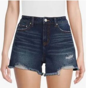 NWOT TIME and TRU blue denim, distressed, high-rise shorts, size 6